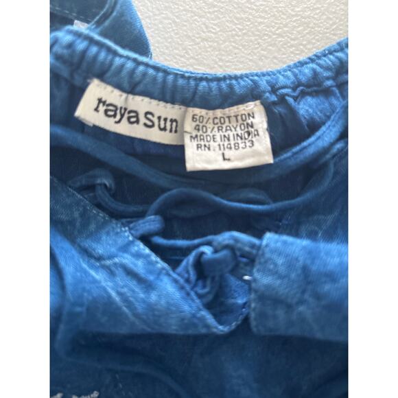 Raya Sun Womens Large Blue Embroidered Drawstring Tie Back Sleeveless Tank Dress - Picture 4 of 11